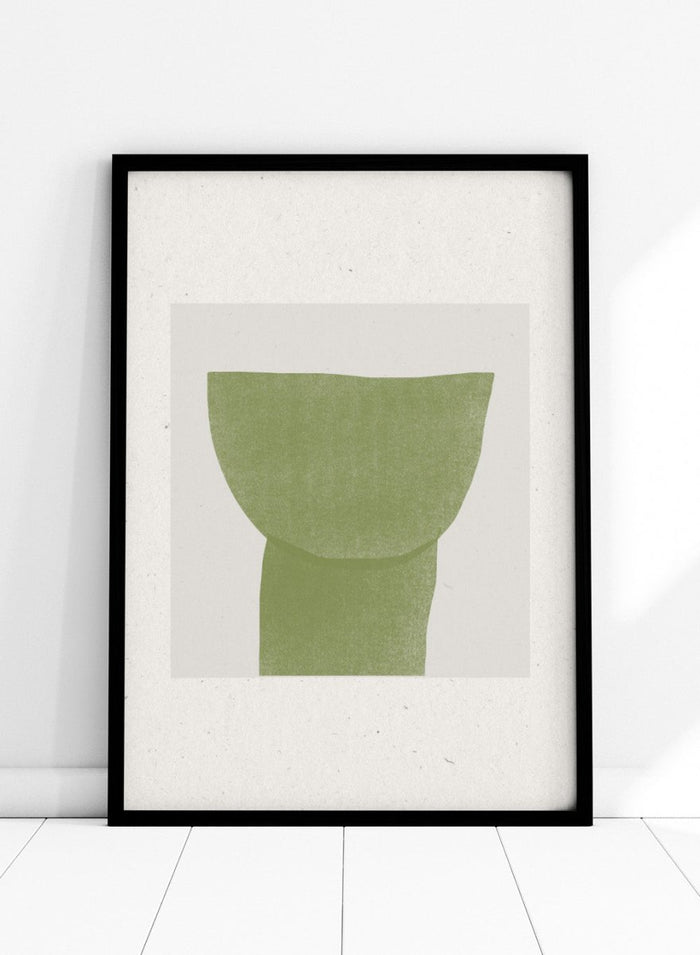 Verdant Tranquility art print by The MIUUS Studio. Minimalist abstract wall art poster in soft green tones, contemporary graphic design, fine art print.