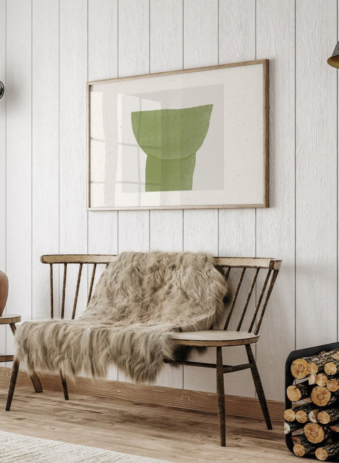 Verdant Tranquility art print by The MIUUS Studio. Minimalist abstract wall art poster in soft green tones, contemporary graphic design, fine art print.