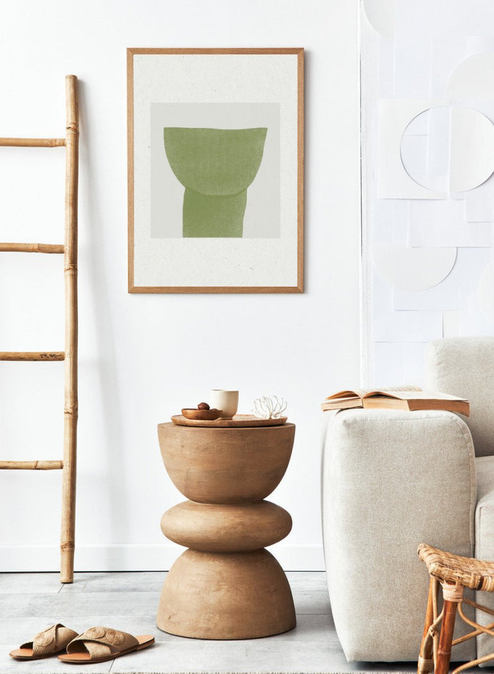 Verdant Tranquility art print by The MIUUS Studio. Minimalist abstract wall art poster in soft green tones, contemporary graphic design, fine art print.