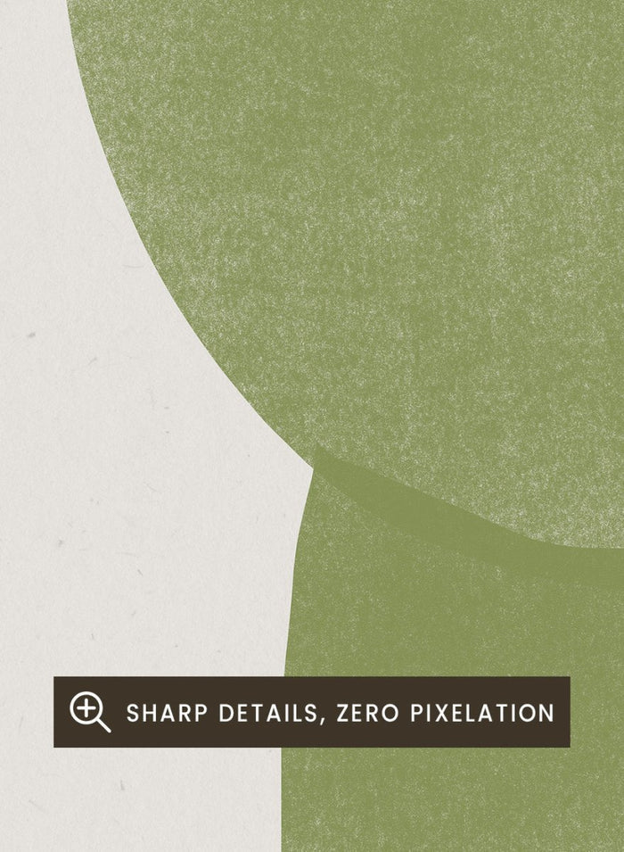 Verdant Tranquility art print by The MIUUS Studio. Minimalist abstract wall art poster in soft green tones, contemporary graphic design, fine art print.
