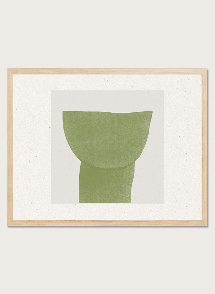 Verdant Tranquility art print by The MIUUS Studio. Minimalist abstract wall art poster in soft green tones, contemporary graphic design, fine art print.