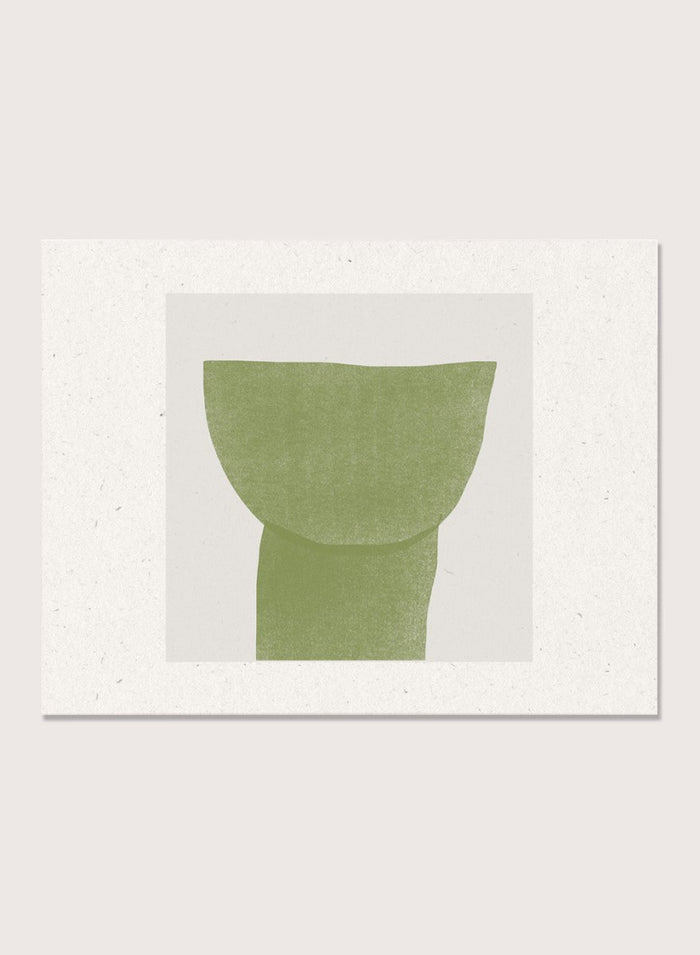 Verdant Tranquility art print by The MIUUS Studio. Minimalist abstract wall art poster in soft green tones, contemporary graphic design, fine art print.