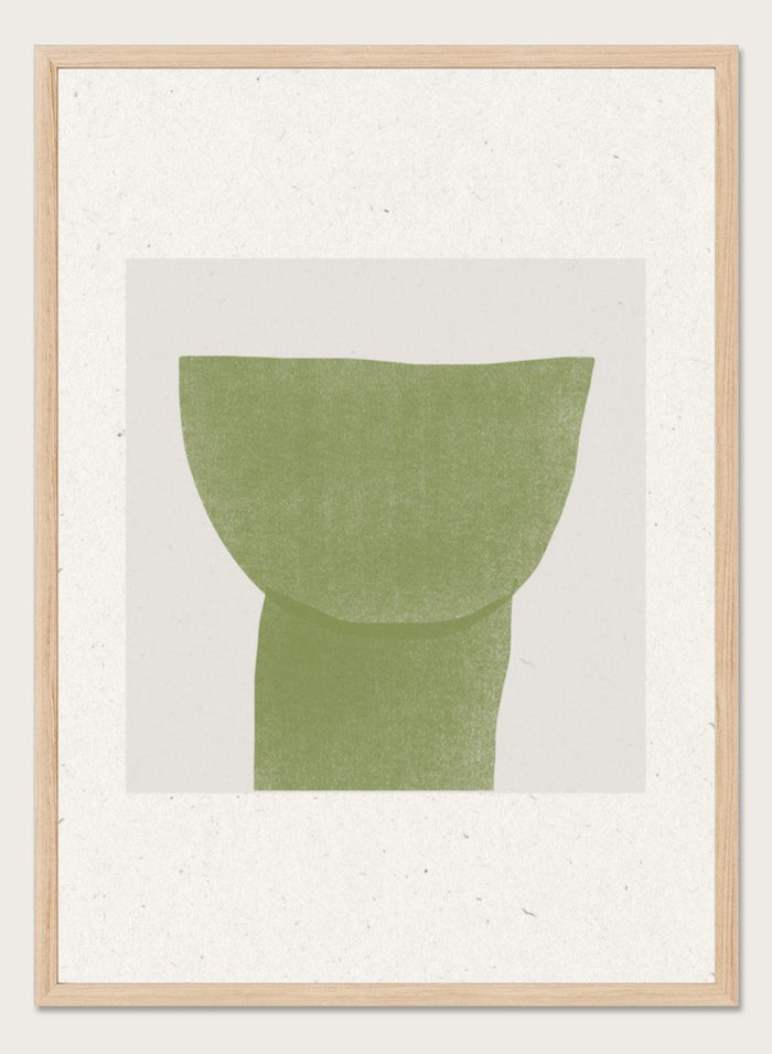 Verdant Tranquility art print by The MIUUS Studio. Minimalist abstract wall art poster in soft green tones, contemporary graphic design, fine art print.