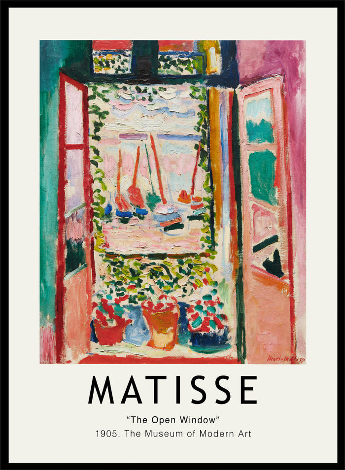 Featuring original Henri Matisse's Artwork Open Window, Collioure summer 1905 painting, this lithograph wall art print showcases classic vintage fauvism Matisse art. Featuring colorful art and text, this vintage exhibition poster by National Gallery of Art is perfect for any boho, eclectic, retro,or minimalist space.
