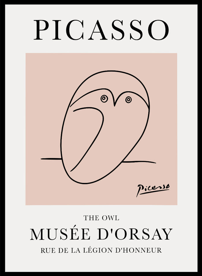 Featuring Pablo Picasso's Artwork The Owl (Esquisse D'une Chouette), this signed serigraph wall art print showcases outline of an owl sketch line drawing against colorful background. Featuring abstract one line art, this vintage exhibition poster from Musée d'Orsay is perfect for any boho, retro, minimalist space.