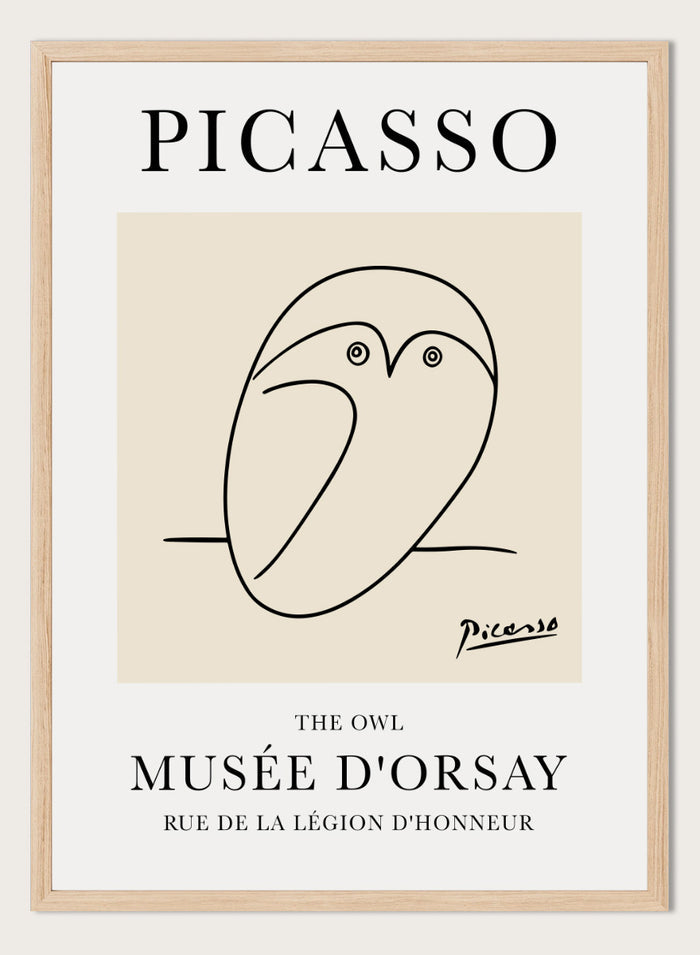 Featuring Pablo Picasso's Artwork The Owl (Esquisse D'une Chouette), this signed serigraph wall art print showcases outline of an owl sketch line drawing against colorful background. Featuring abstract one line art, this vintage exhibition poster from Musée d'Orsay is perfect for any boho, retro, minimalist space.
