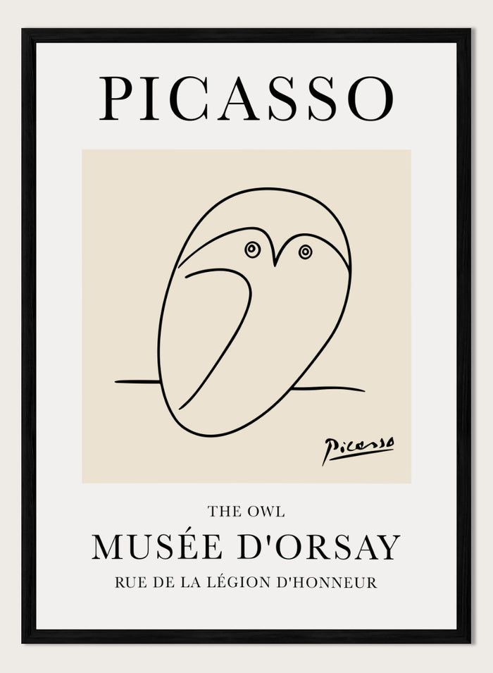 Featuring Pablo Picasso's Artwork The Owl (Esquisse D'une Chouette), this signed serigraph wall art print showcases outline of an owl sketch line drawing against colorful background. Featuring abstract one line art, this vintage exhibition poster from Musée d'Orsay is perfect for any boho, retro, minimalist space.