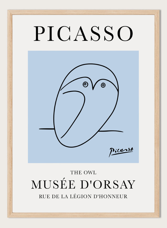 Featuring Pablo Picasso's Artwork The Owl (Esquisse D'une Chouette), this signed serigraph wall art print showcases outline of an owl sketch line drawing against colorful background. Featuring abstract one line art, this vintage exhibition poster from Musée d'Orsay is perfect for any boho, retro, minimalist space.