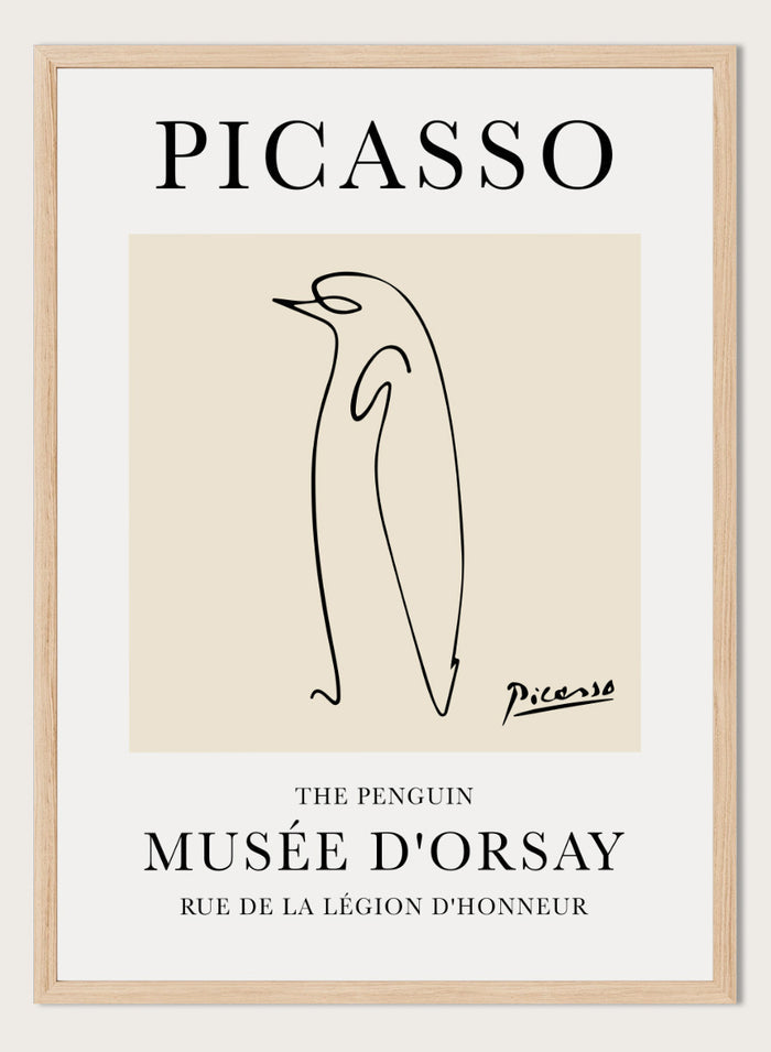 Featuring Pablo Picasso's Artwork The Penguin (Esquisse D'un Pingouin), this signed serigraph wall art print showcases outline of a penguin sketch line drawing against colorful background. Featuring abstract one line art, this vintage exhibition poster from Musée d'Orsay is perfect for any boho, retro, minimalist space.