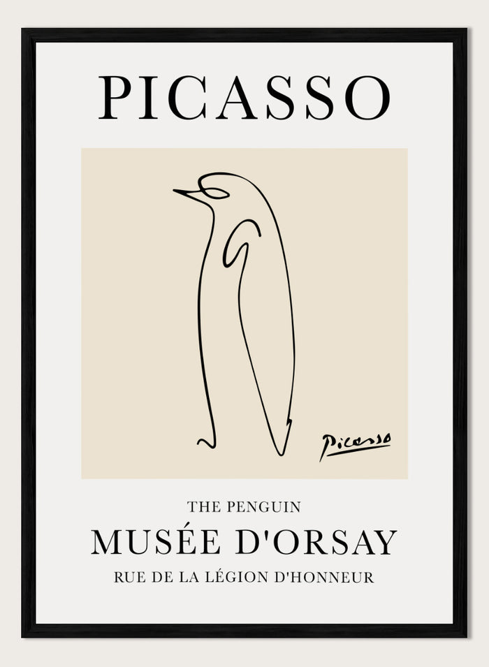 Featuring Pablo Picasso's Artwork The Penguin (Esquisse D'un Pingouin), this signed serigraph wall art print showcases outline of a penguin sketch line drawing against colorful background. Featuring abstract one line art, this vintage exhibition poster from Musée d'Orsay is perfect for any boho, retro, minimalist space.