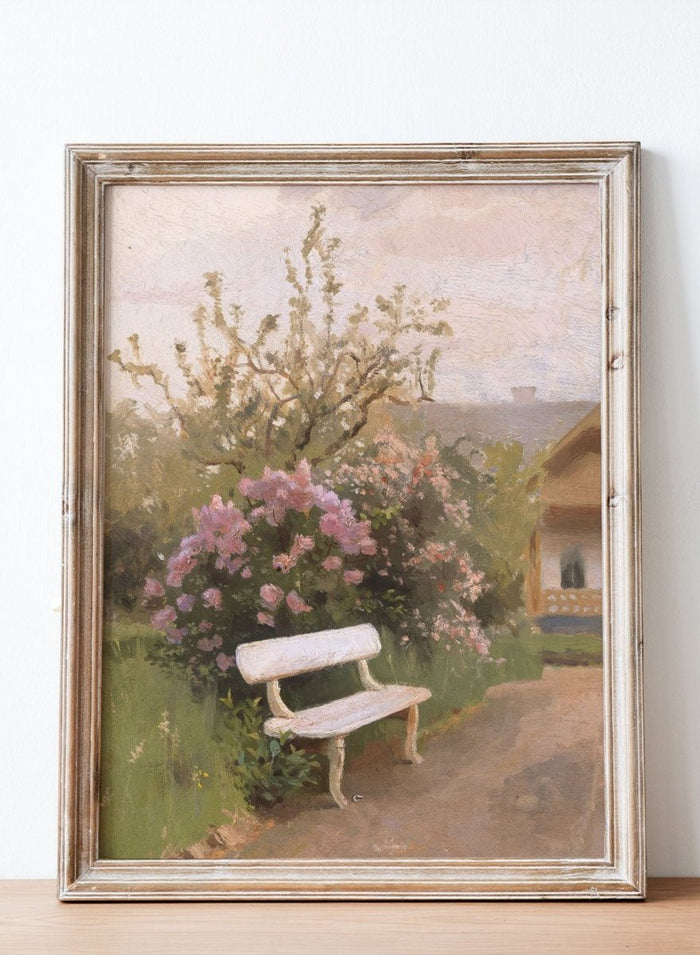 "The White Garden Bench" Art Print_Sugar & Canvas_Jan Stanislawski