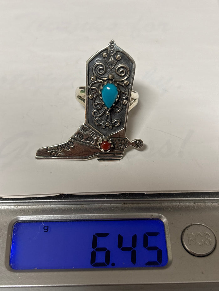 Turquoise Boot Ring Size 6 | 925 Sterling Silver C861