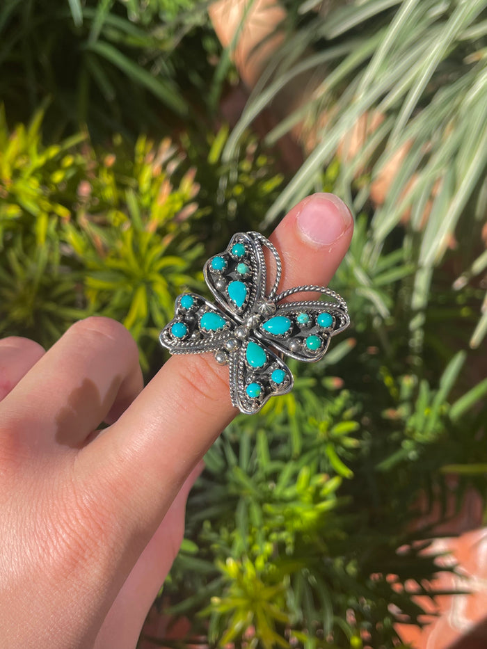 Turquoise Butterfly Ring Size 9 | 925 Sterling Silver C853