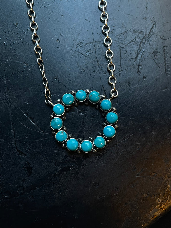 Turquoise Circular Chain Necklace | Sterling Silver 925 C761