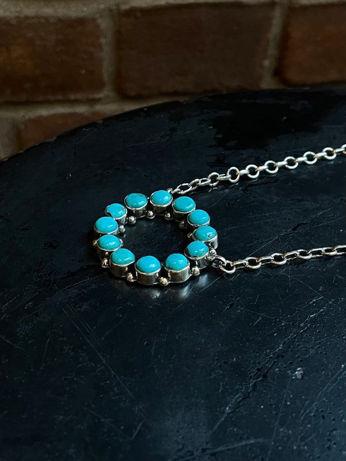 Turquoise Circular Chain Necklace | Sterling Silver 925 C761
