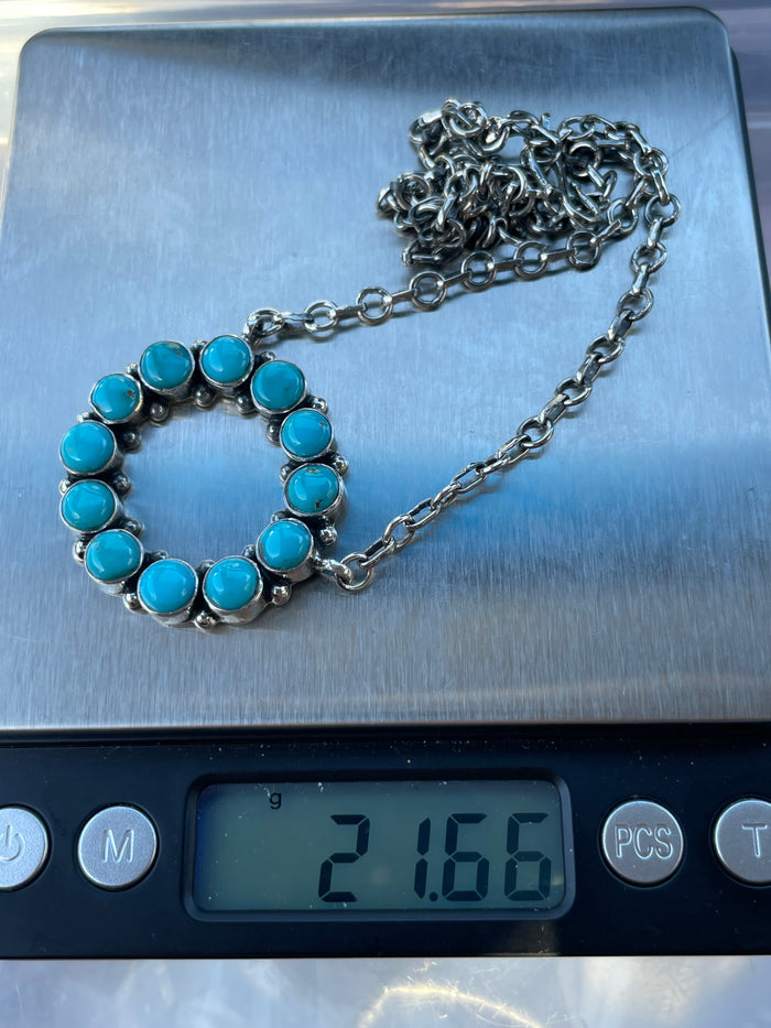 Turquoise Circular Chain Necklace | Sterling Silver 925 C761