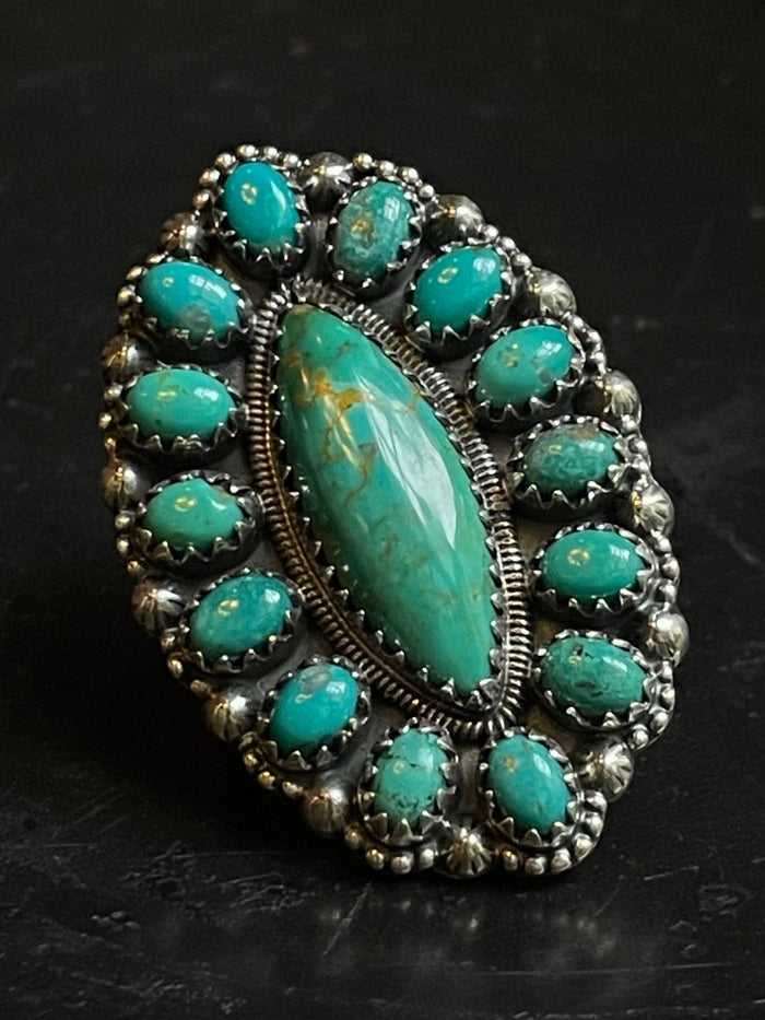 Turquoise Cluster Ring Size 7 | 925 Sterling Silver G259