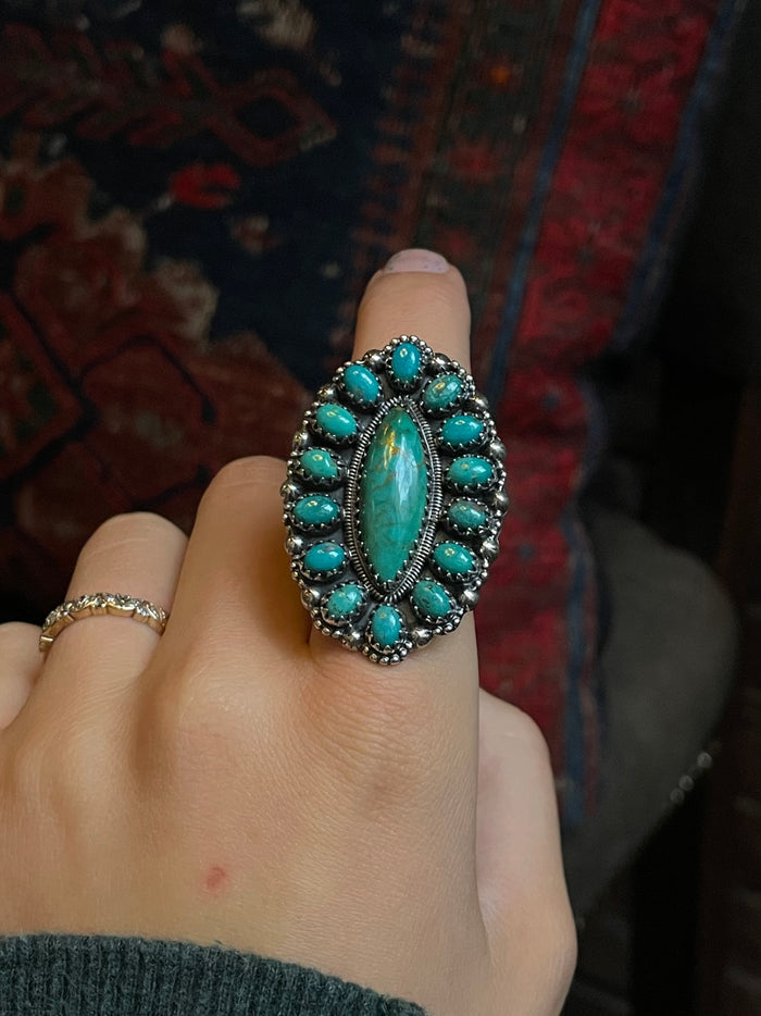 Turquoise Cluster Ring Size 7 | 925 Sterling Silver G259