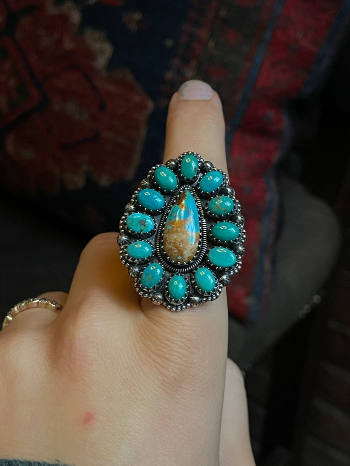 Turquoise Cluster Ring Size 7 | 925 Sterling Silver G260