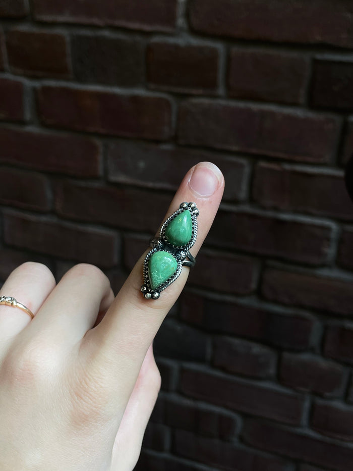 Turquoise Double Stone Ring Size 6 | 925 Sterling Silver C955