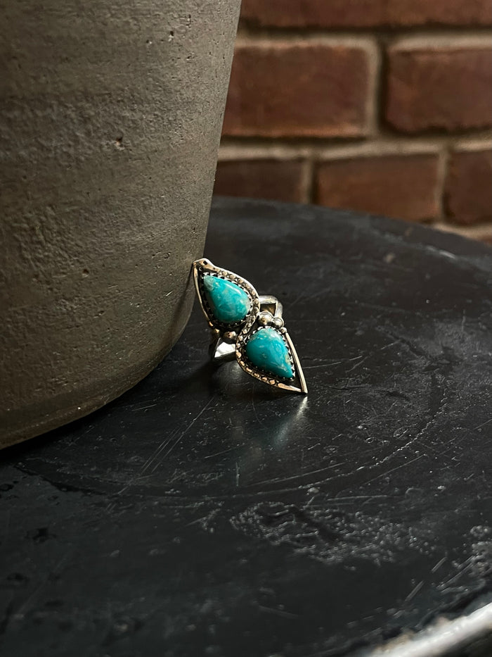 Turquoise Double Stone Ring Size 7 | 925 Sterling Silver C958