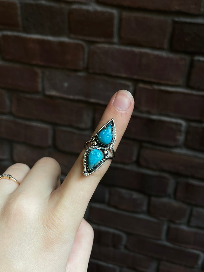 Turquoise Double Stone Ring Size 7 | 925 Sterling Silver C958