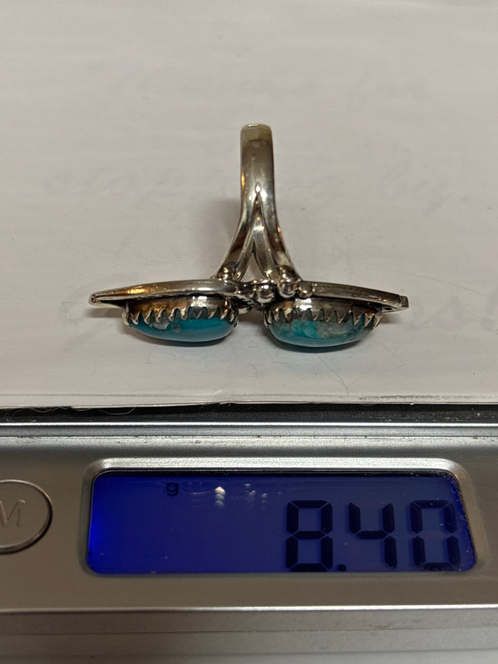 Turquoise Double Stone Ring Size 7 | 925 Sterling Silver C958