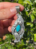 Turquoise Feather Pendant | Sterling Silver 925 B687