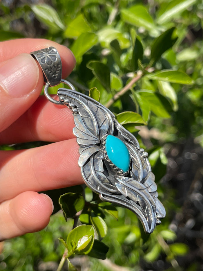 Turquoise Feather Pendant | Sterling Silver 925 B687