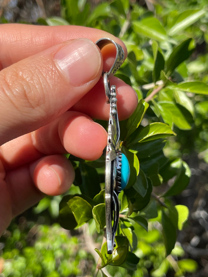 Turquoise Feather Pendant | Sterling Silver 925 B687