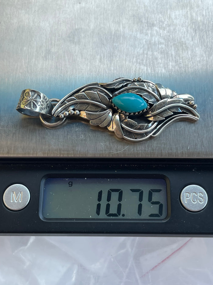Turquoise Feather Pendant | Sterling Silver 925 B687