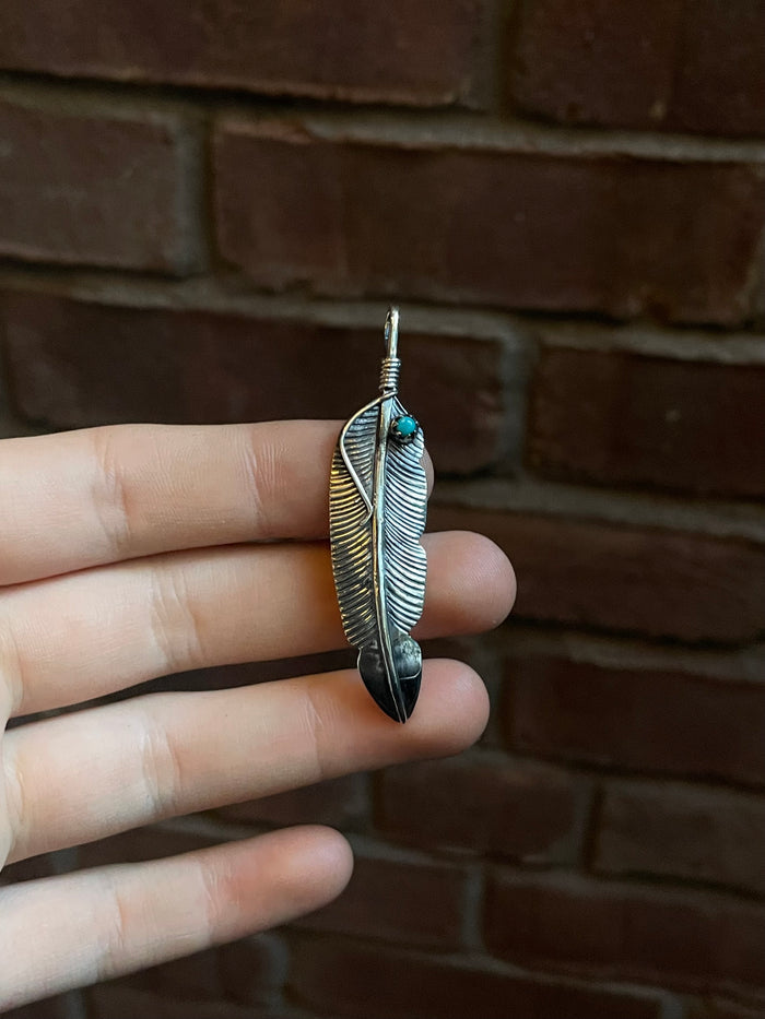 Turquoise Feather Pendant | Sterling Silver 925 C780