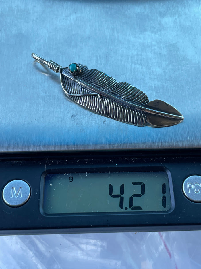 Turquoise Feather Pendant | Sterling Silver 925 C780