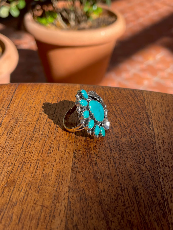 Turquoise Floral Ring Size 7.75 | 925 Sterling Silver C856