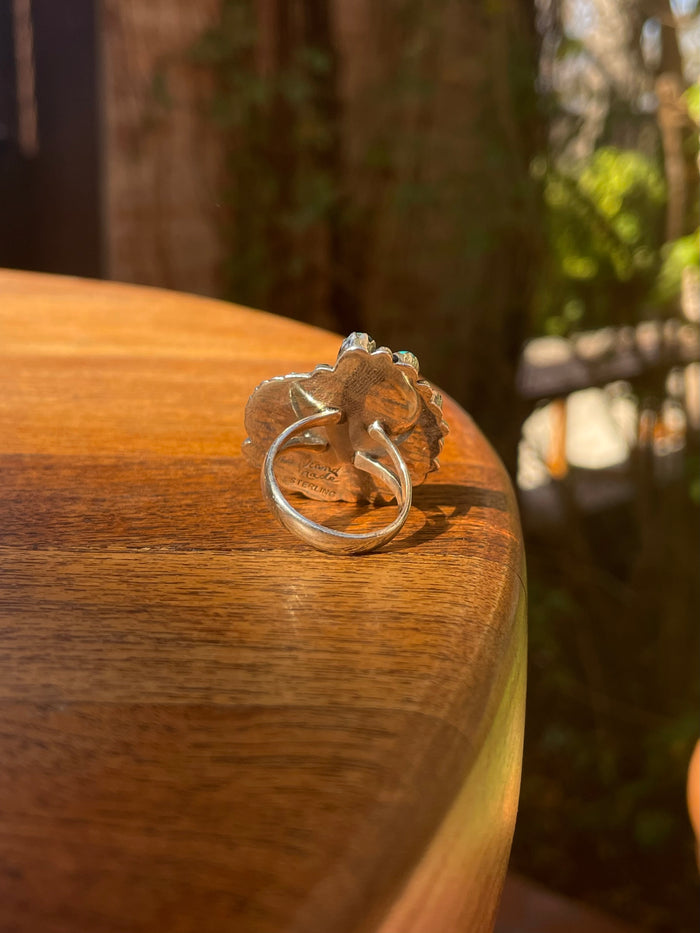 Turquoise Floral Ring Size 7.75 | 925 Sterling Silver C856