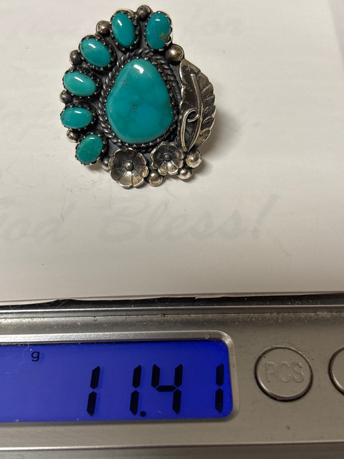 Turquoise Floral Ring Size 7.75 | 925 Sterling Silver C856