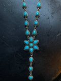 Turquoise Flower Lariat Necklace | Sterling Silver 925 C756