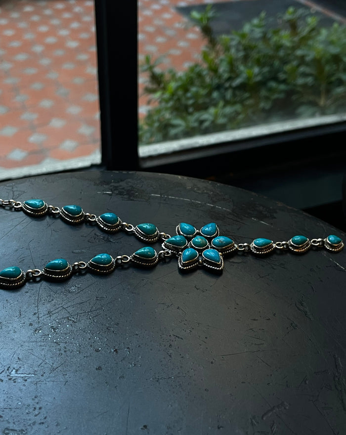 Turquoise Flower Lariat Necklace | Sterling Silver 925 C756