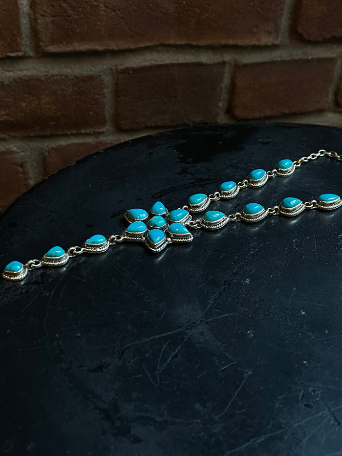 Turquoise Flower Lariat Necklace | Sterling Silver 925 C756