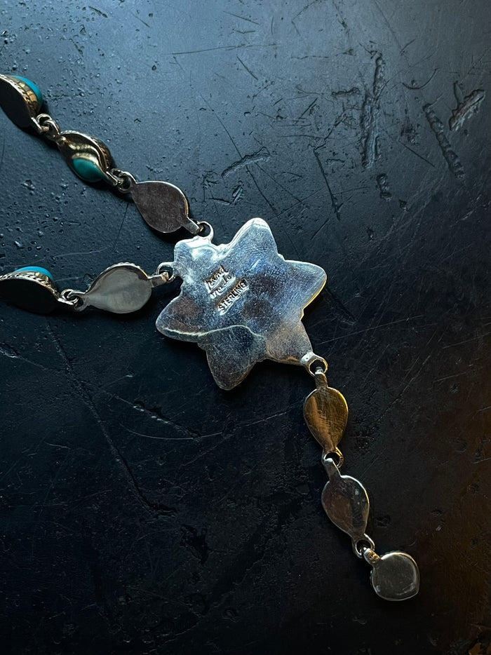 Turquoise Flower Lariat Necklace | Sterling Silver 925 C756