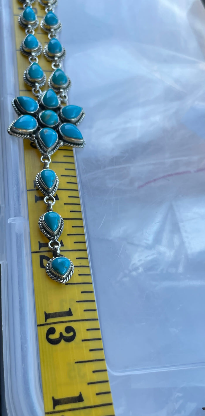 Turquoise Flower Lariat Necklace | Sterling Silver 925 C756