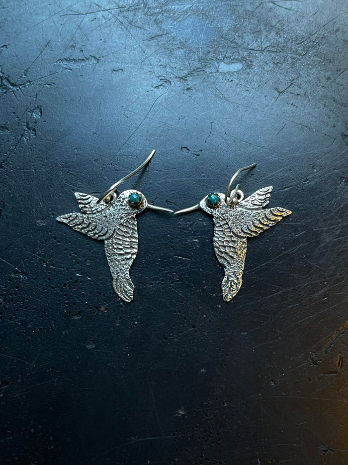 Turquoise Hummingbird Earrings | 925 Sterling Silver Hooks E374