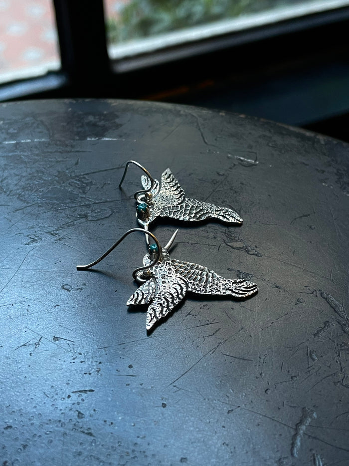 Turquoise Hummingbird Earrings | 925 Sterling Silver Hooks E374