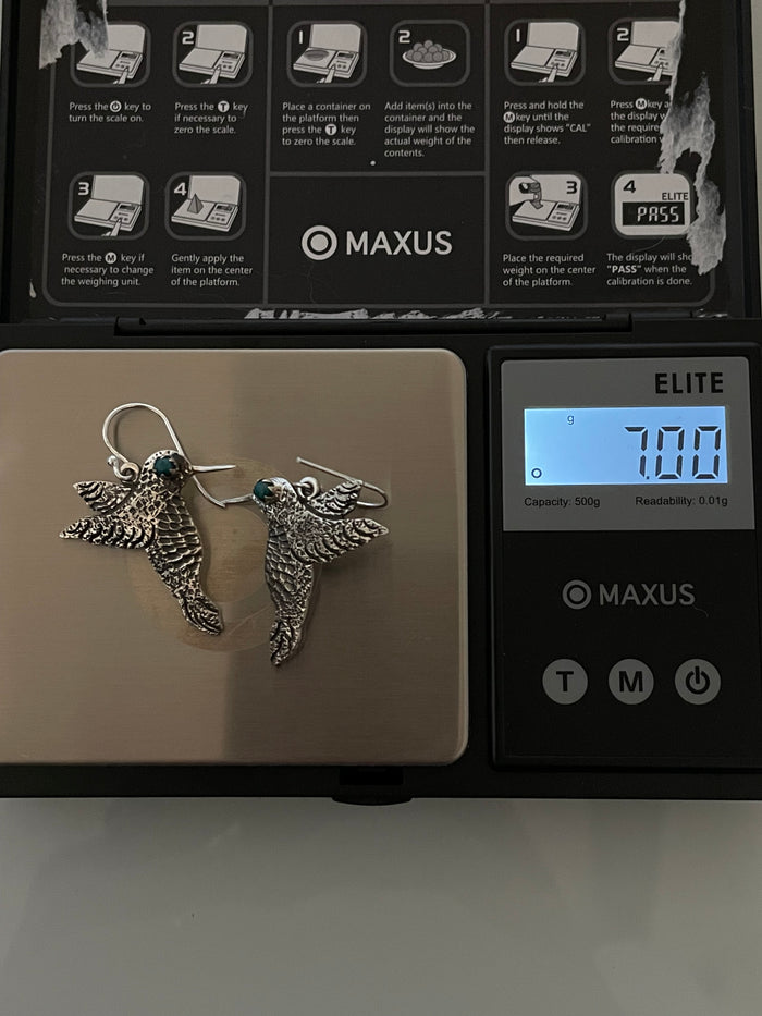 Turquoise Hummingbird Earrings | 925 Sterling Silver Hooks E374
