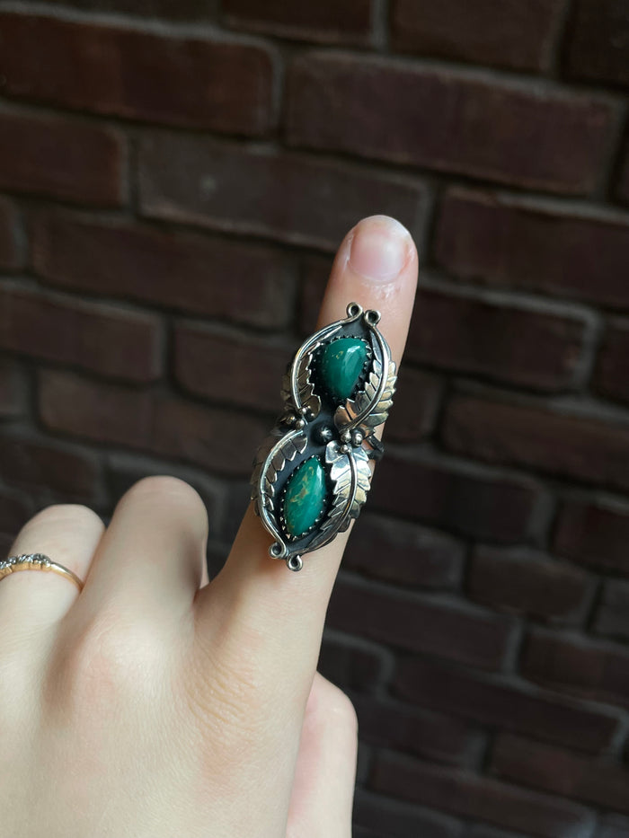 Turquoise Leaf Ring Size 8 | 925 Sterling Silver C953