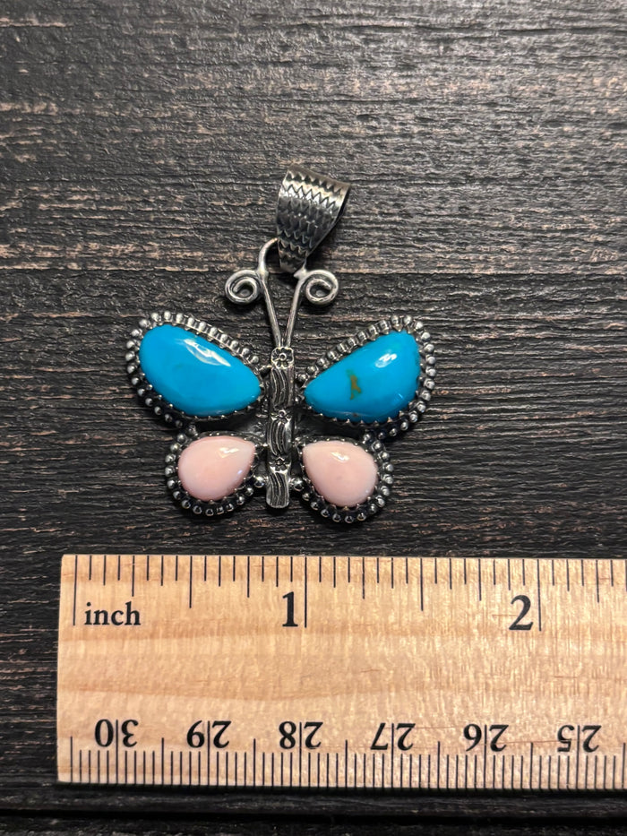 Turquoise Pink Conch Butterfly Pendant | 925 Sterling Silver A112