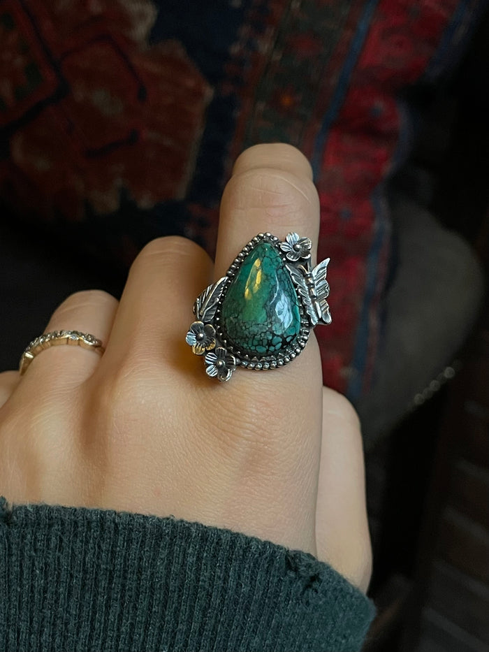 Turquoise Tear Drop Ring Size 8 | 925 Sterling Silver G266