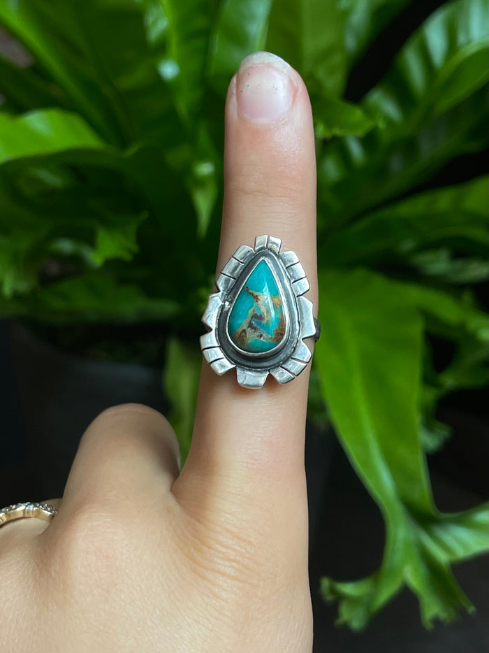 Turquoise Tear Drop Ring Size 8.5 | 925 Sterling Silver G273