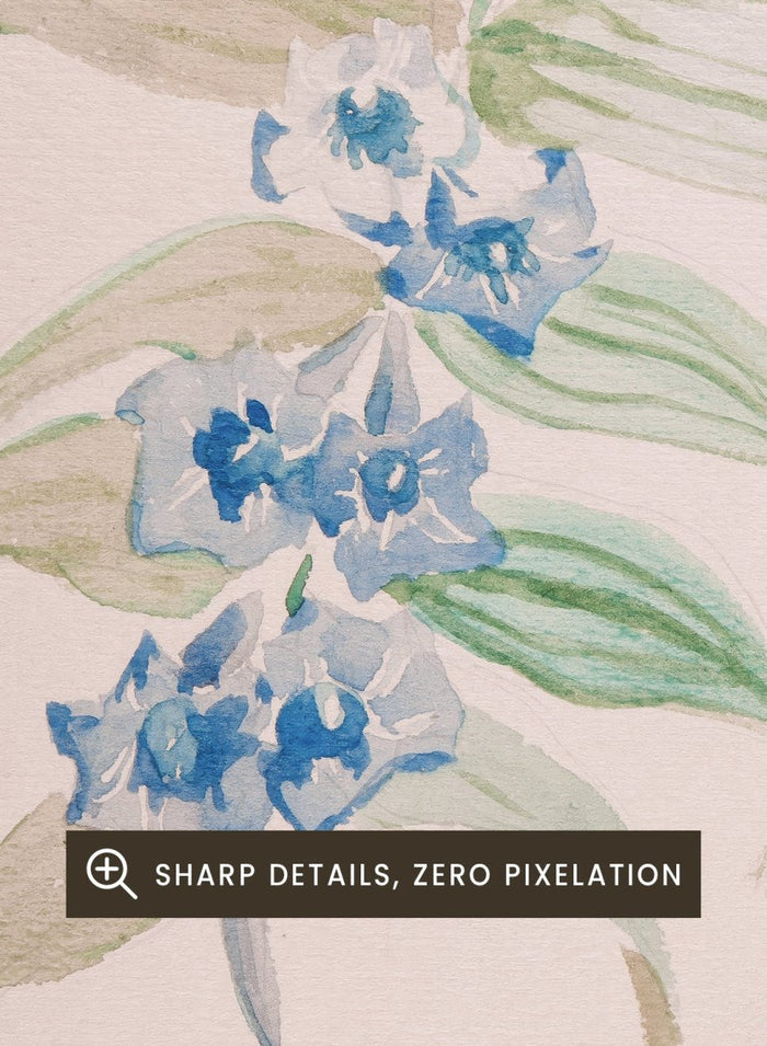 "Twigs with Blue Flowers" Art Print_Sugar & Canvas_Jadwiga Gałęzowska
