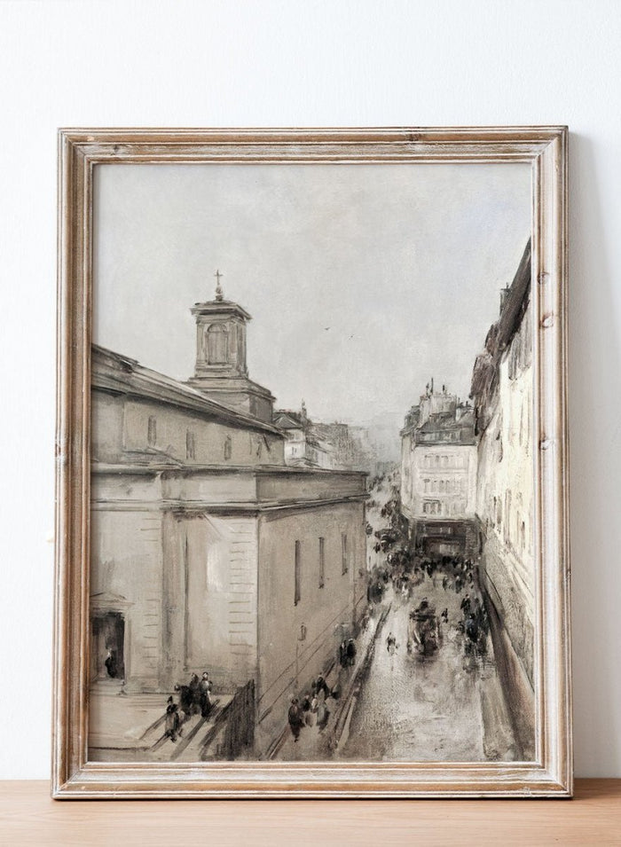 "View of the Church of Notre Dame de Lorette and the Rue Fléchier" Art Print_Sugar & Canvas_Antoine Vollon